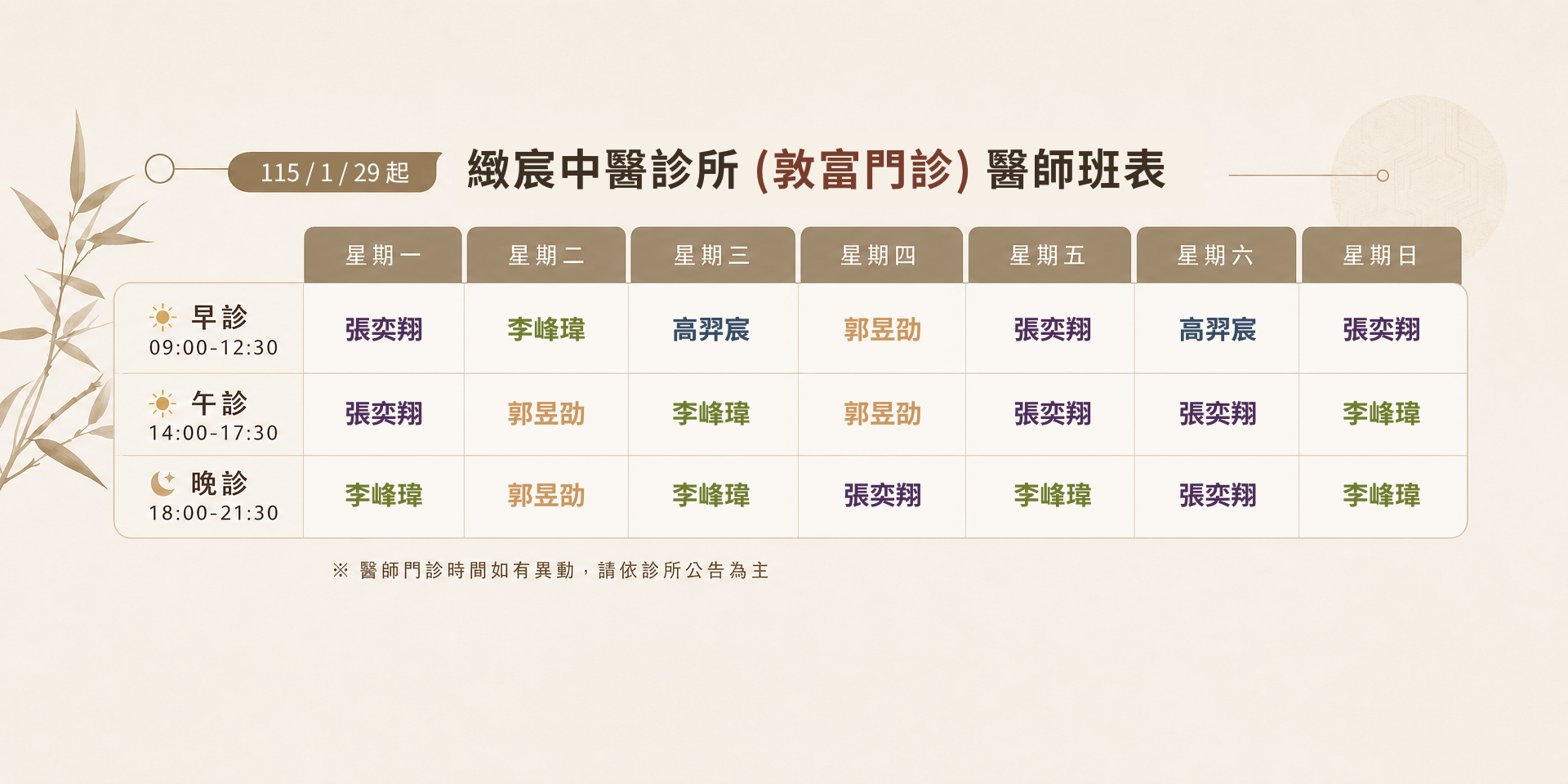 敦富 診療班表